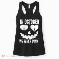 In October We Wear Pink Breast Cancer Jackolantern Halloween Women's Tank Top thumb 0