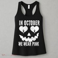 In October We Wear Pink Breast Cancer Jackolantern Halloween Women's Tank Top thumb 3