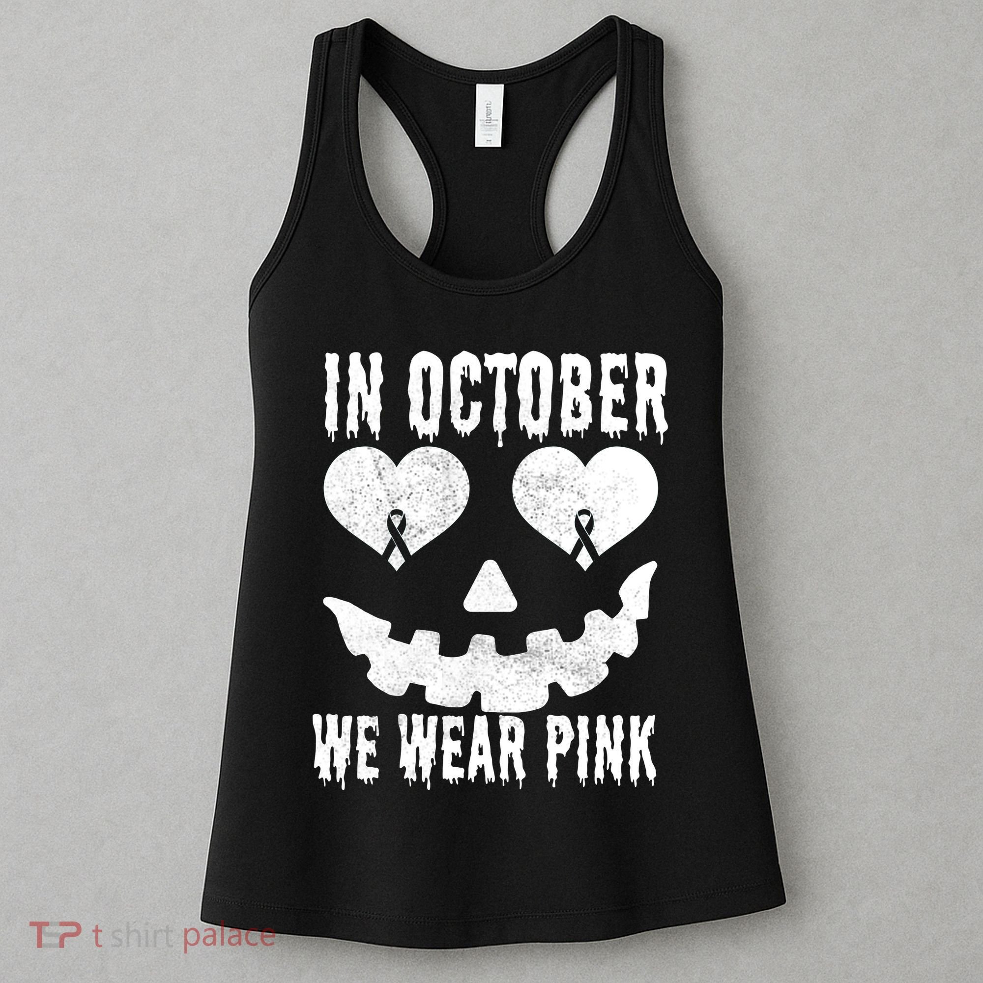 In October We Wear Pink Breast Cancer Jackolantern Halloween Women's Tank Top