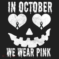 In October We Wear Pink Breast Cancer Jackolantern Halloween Hat thumb 2