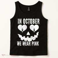In October We Wear Pink Breast Cancer Jackolantern Halloween Tank Top thumb 2