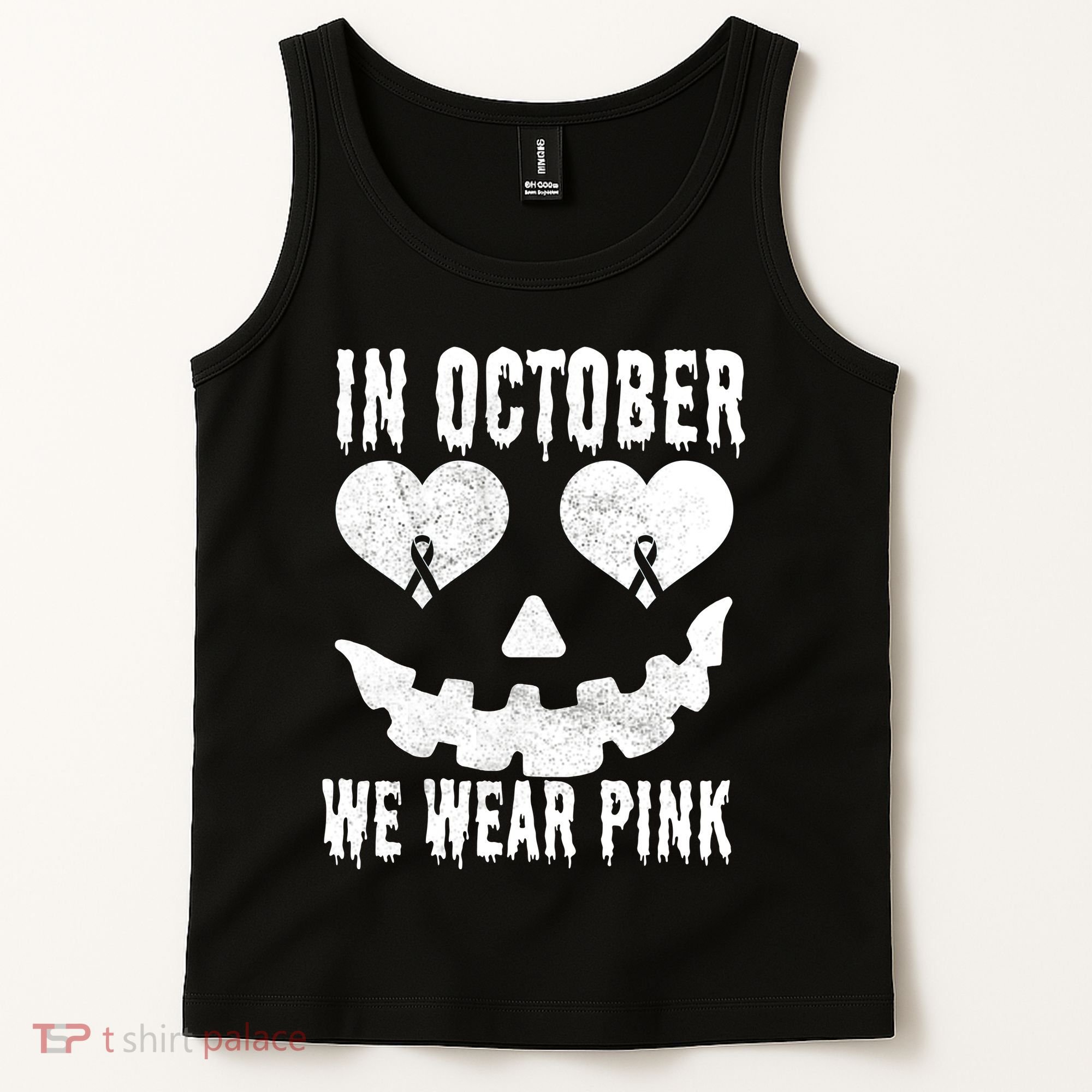In October We Wear Pink Breast Cancer Jackolantern Halloween Tank Top