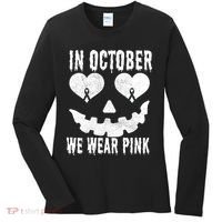 In October We Wear Pink Breast Cancer Jackolantern Halloween Women's Long Sleeve Shirt thumb 0