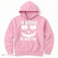 In October We Wear Pink Breast Cancer Jackolantern Halloween Hoodie thumb 0