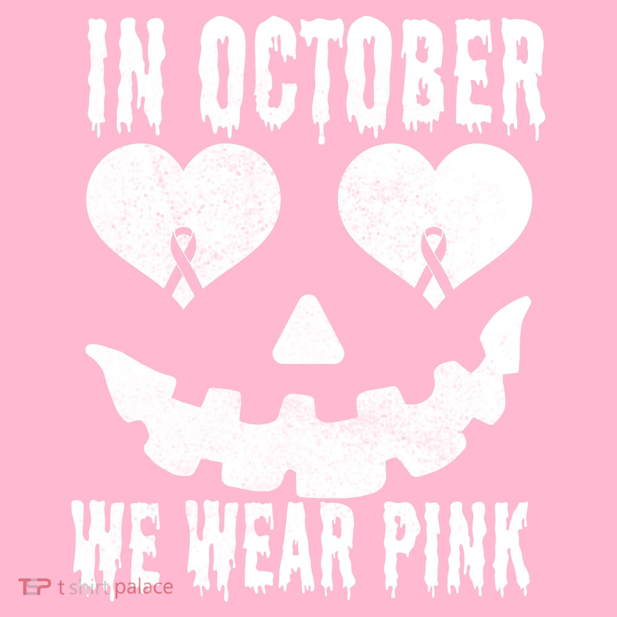 In October We Wear Pink Breast Cancer Jackolantern Halloween Hoodie