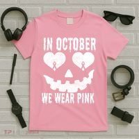 In October We Wear Pink Breast Cancer Jackolantern Halloween T-Shirt thumb 5