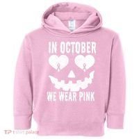 In October We Wear Pink Breast Cancer Jackolantern Halloween Toddler Hoodie thumb 0