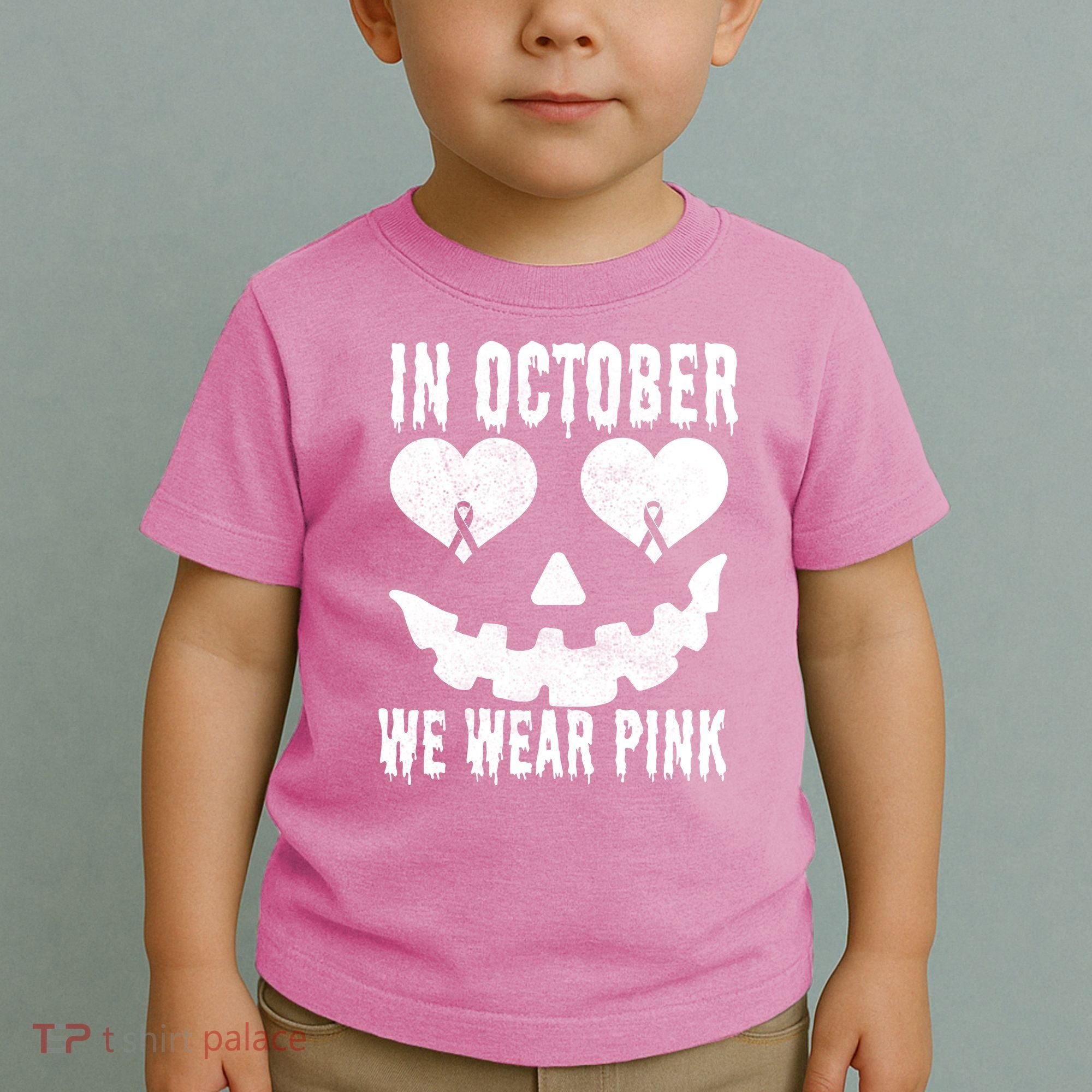 In October We Wear Pink Breast Cancer Jackolantern Halloween Toddler T-Shirt