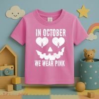 In October We Wear Pink Breast Cancer Jackolantern Halloween Toddler T-Shirt thumb 3