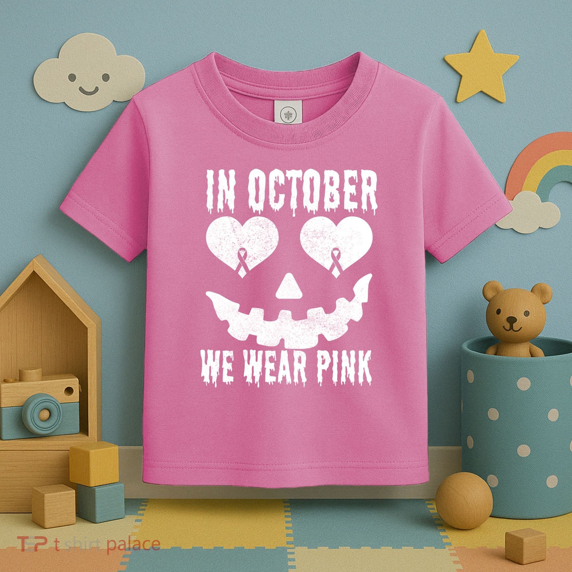 In October We Wear Pink Breast Cancer Jackolantern Halloween Toddler T-Shirt