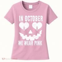 In October We Wear Pink Breast Cancer Jackolantern Halloween Women's T-Shirt thumb 0