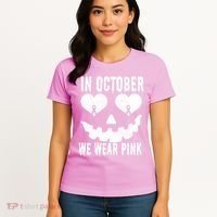In October We Wear Pink Breast Cancer Jackolantern Halloween Women's T-Shirt thumb 4