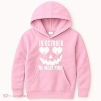 In October We Wear Pink Breast Cancer Jackolantern Halloween Kids Hoodie thumb 0