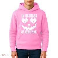 In October We Wear Pink Breast Cancer Jackolantern Halloween Kids Hoodie thumb 4