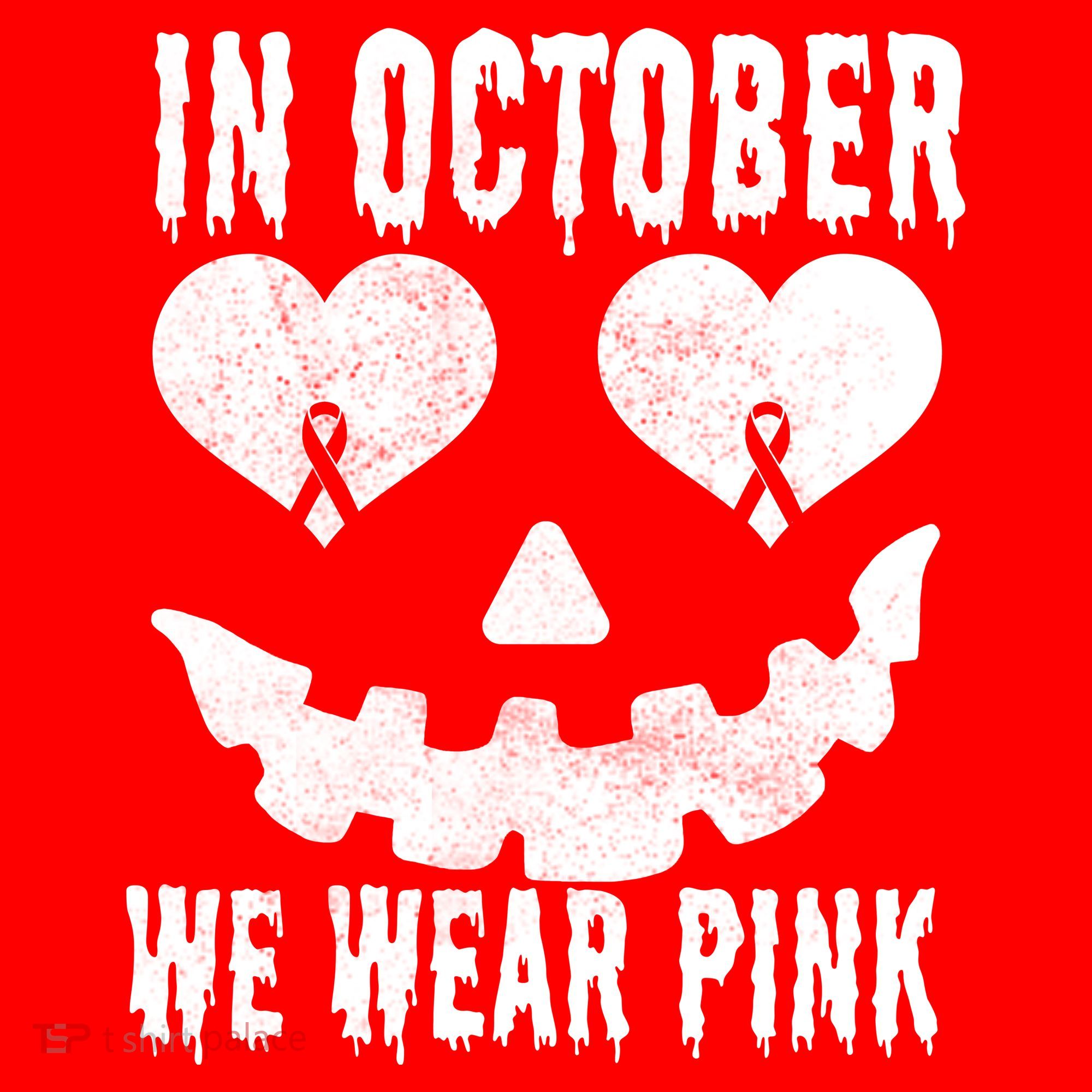 In October We Wear Pink Breast Cancer Jackolantern Halloween Santa Hat