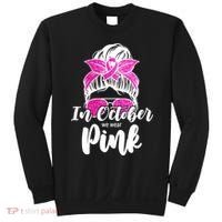 In October We Wear Pink Messy Bun Breast Cancer Sweatshirt thumb 0