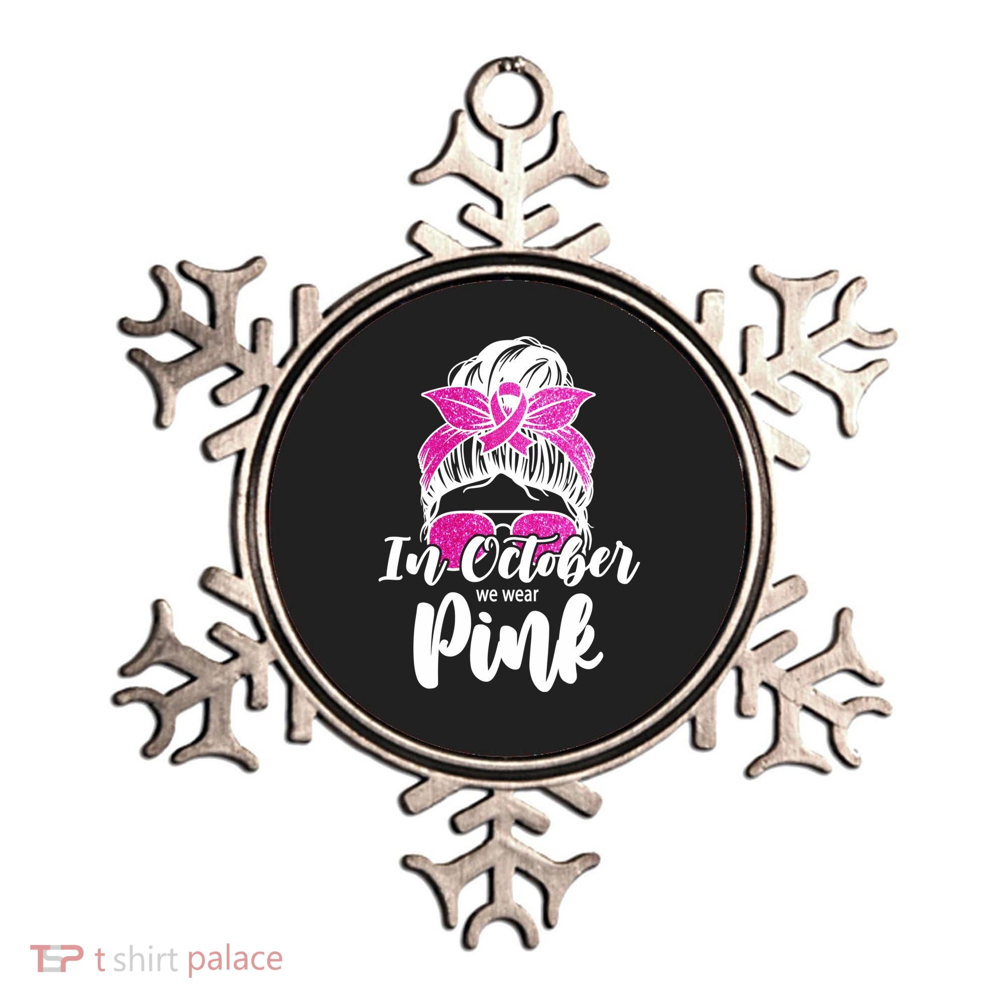 In October We Wear Pink Messy Bun Breast Cancer Ornament