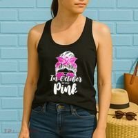 In October We Wear Pink Messy Bun Breast Cancer Women's Tank Top thumb 2