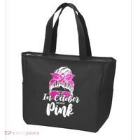 In October We Wear Pink Messy Bun Breast Cancer Tote Bag thumb 3