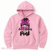 In October We Wear Pink Messy Bun Breast Cancer Hoodie thumb 0