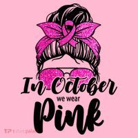 In October We Wear Pink Messy Bun Breast Cancer Long Sleeve Shirt thumb 2