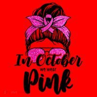 In October We Wear Pink Messy Bun Breast Cancer Santa Hat thumb 1