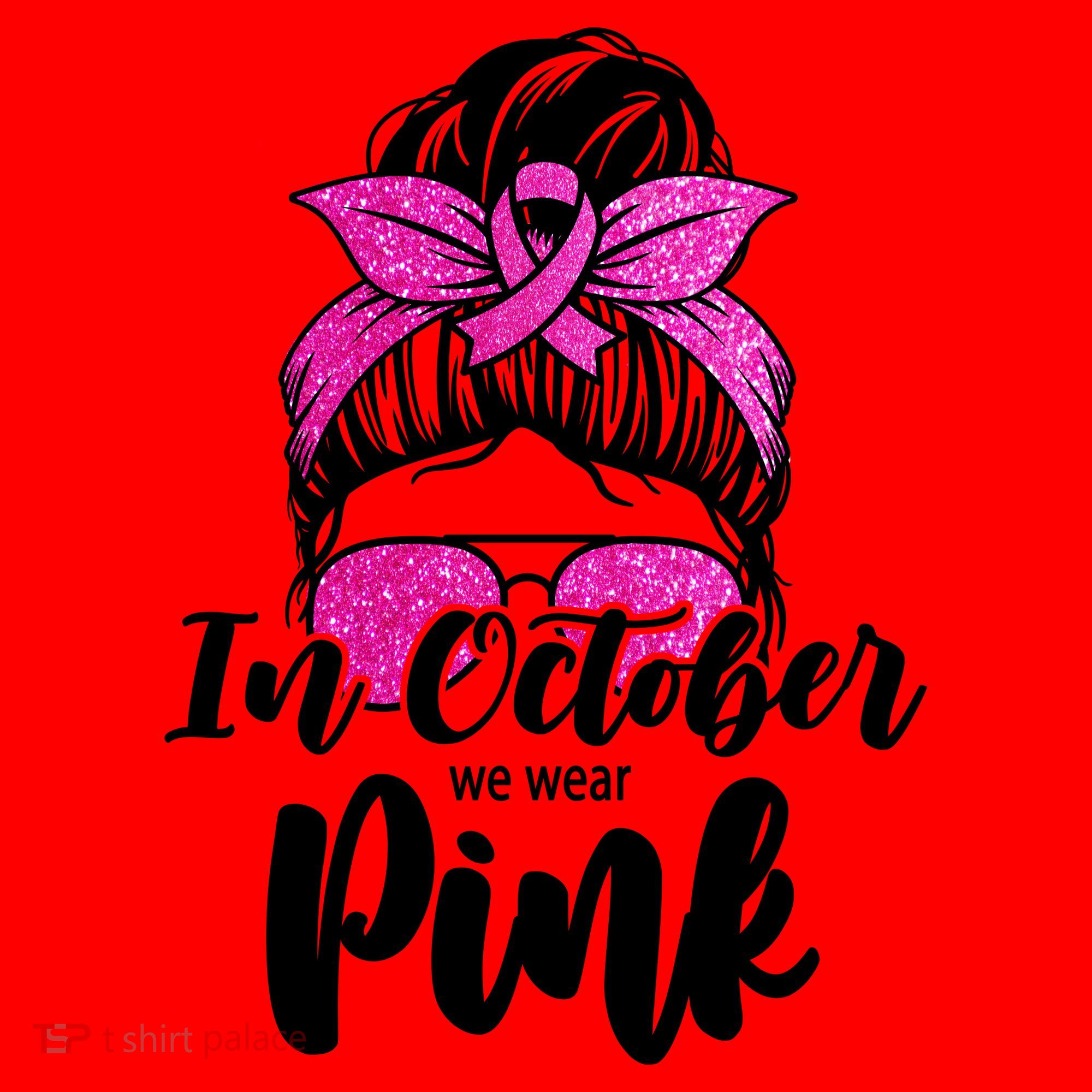 In October We Wear Pink Messy Bun Breast Cancer Santa Hat