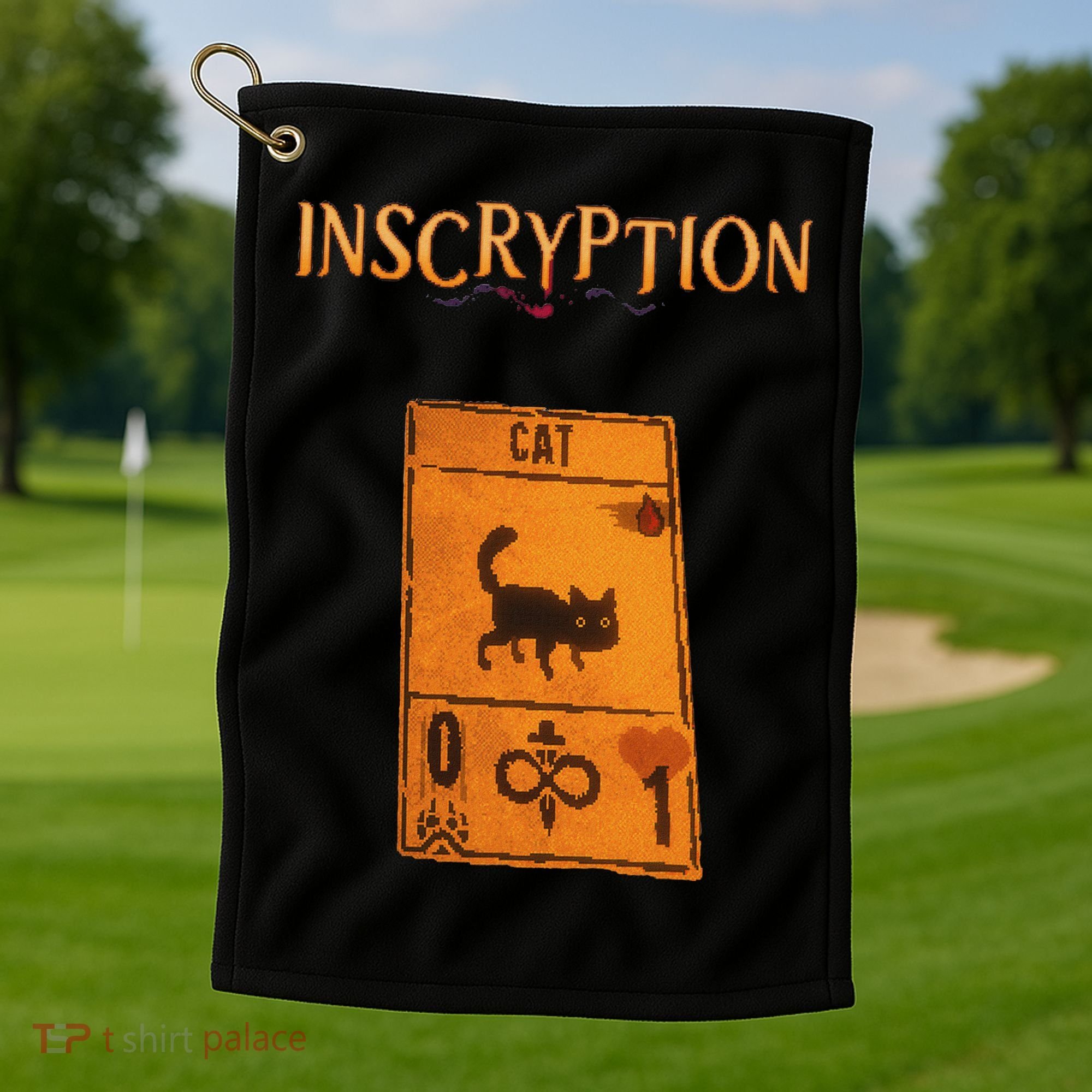 Inscryption Psychological Cat Card Game Halloween Scary Golf Towel