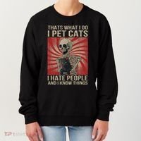 I Pet Cats I Hate People And I Know Things Skeleton Kitty Women's Sweatshirt thumb 0