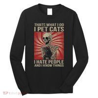 I Pet Cats I Hate People And I Know Things Skeleton Kitty Long Sleeve Shirt thumb 0