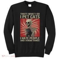 I Pet Cats I Hate People And I Know Things Skeleton Kitty Sweatshirt thumb 0
