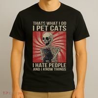 I Pet Cats I Hate People And I Know Things Skeleton Kitty T-Shirt thumb 3