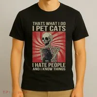 I Pet Cats I Hate People And I Know Things Skeleton Kitty T-Shirt thumb 3