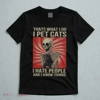I Pet Cats I Hate People And I Know Things Skeleton Kitty T-Shirt thumb 5