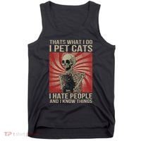 I Pet Cats I Hate People And I Know Things Skeleton Kitty Tank Top thumb 0