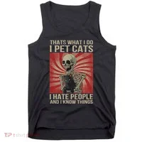 I Pet Cats I Hate People And I Know Things Skeleton Kitty Tank Top thumb 0
