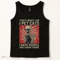 I Pet Cats I Hate People And I Know Things Skeleton Kitty Tank Top thumb 2