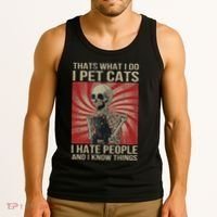 I Pet Cats I Hate People And I Know Things Skeleton Kitty Tank Top thumb 3