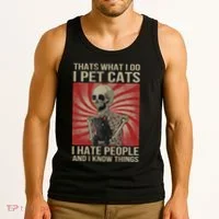 I Pet Cats I Hate People And I Know Things Skeleton Kitty Tank Top thumb 3