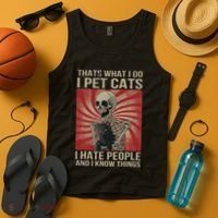 I Pet Cats I Hate People And I Know Things Skeleton Kitty Tank Top thumb 4