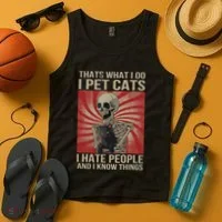 I Pet Cats I Hate People And I Know Things Skeleton Kitty Tank Top thumb 4