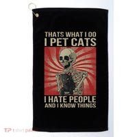 I Pet Cats I Hate People And I Know Things Skeleton Kitty Golf Towel thumb 0