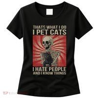 I Pet Cats I Hate People And I Know Things Skeleton Kitty Women's T-Shirt thumb 0