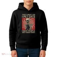 I Pet Cats I Hate People And I Know Things Skeleton Kitty Kids Hoodie thumb 4