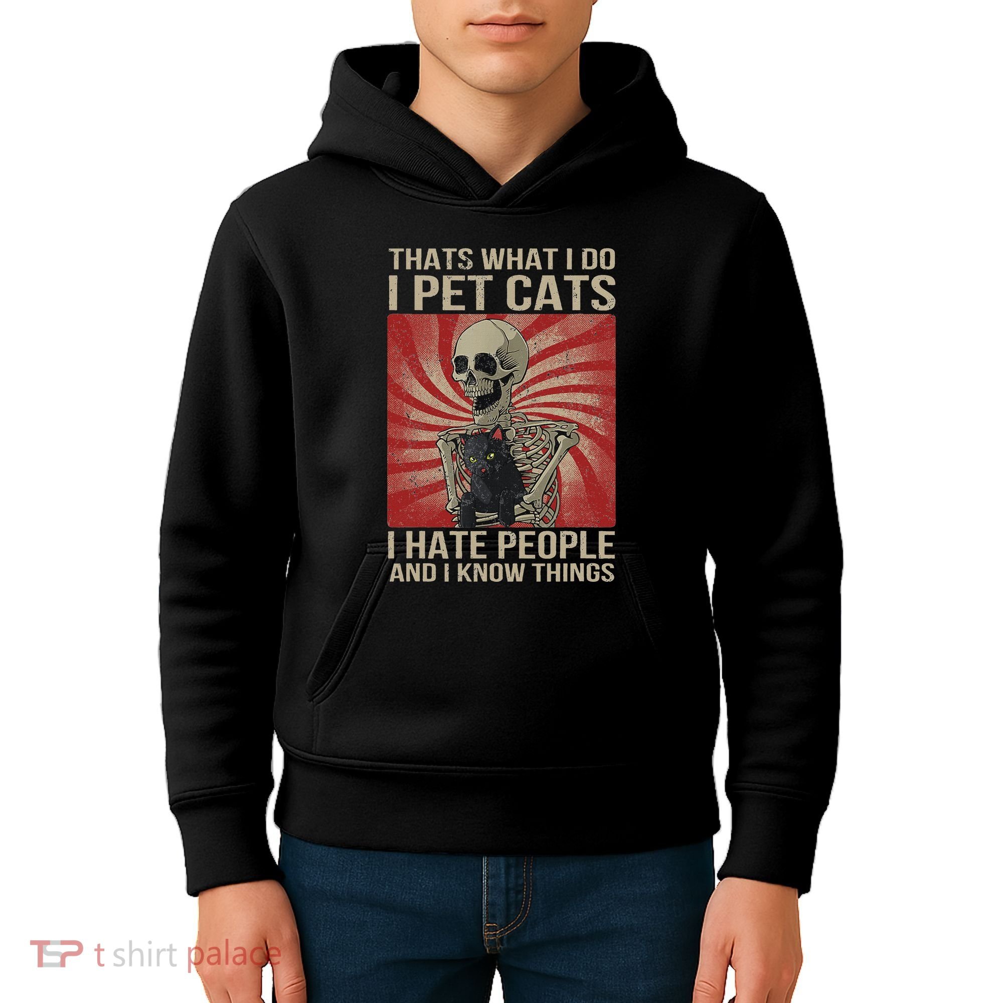 I Pet Cats I Hate People And I Know Things Skeleton Kitty Kids Hoodie