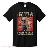 I Pet Cats I Hate People And I Know Things Skeleton Kitty Kids T-Shirt thumb 0