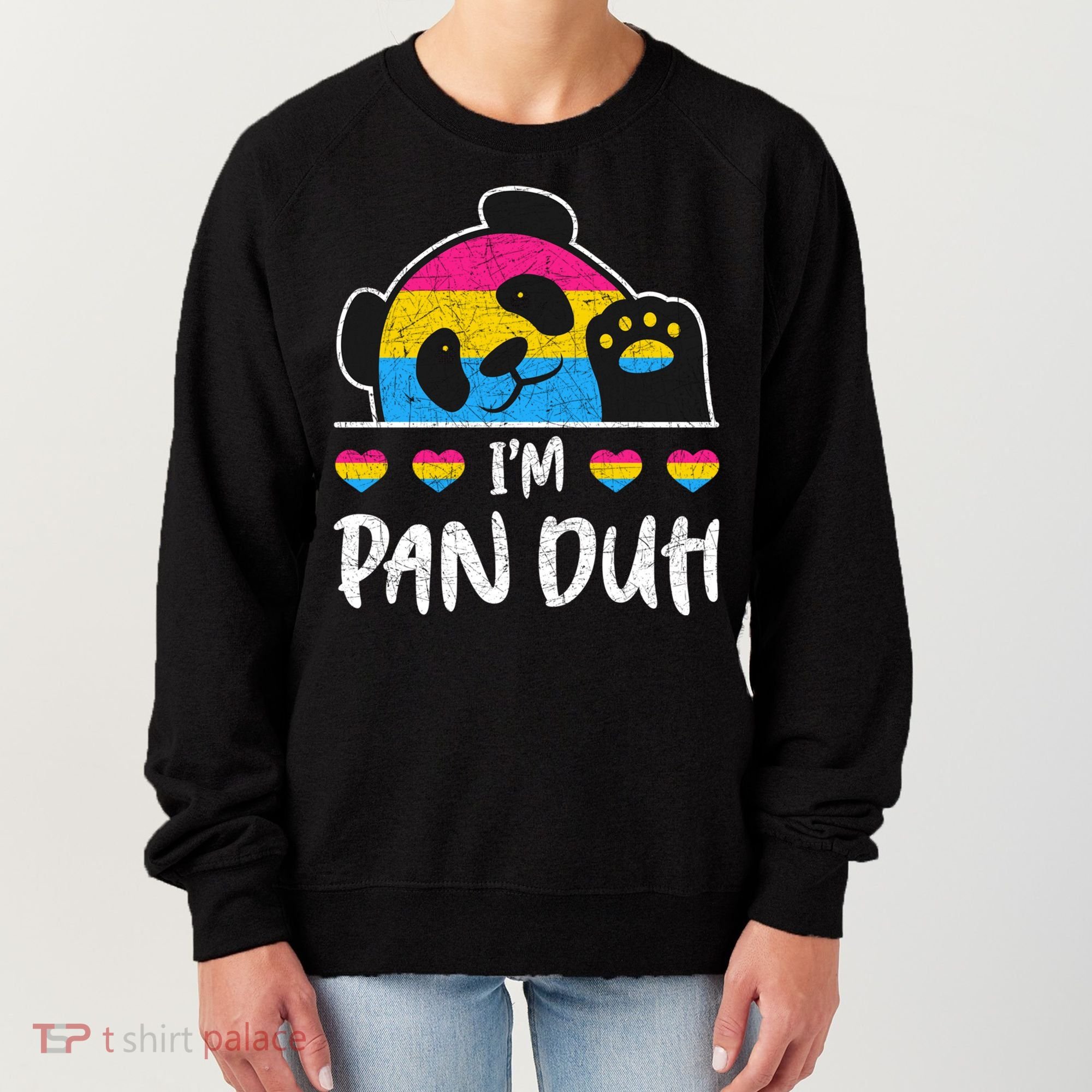 Im Pan Duh Cute Animal Panda Pansexual Flag Queer Pansexual Cute Gift Women's Sweatshirt