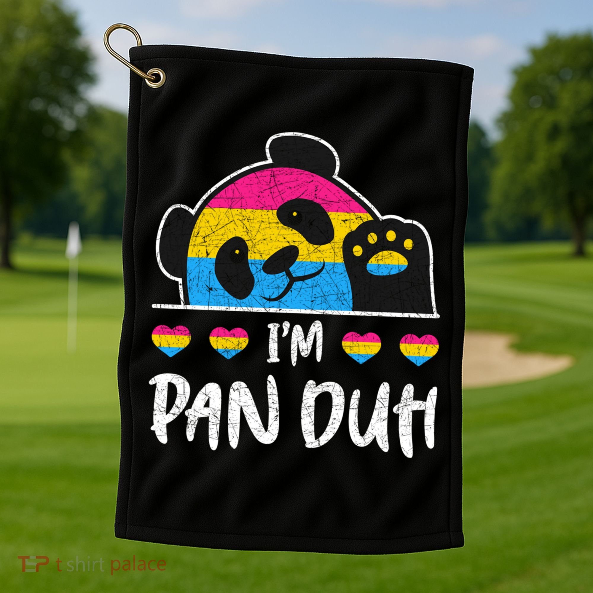 Im Pan Duh Cute Animal Panda Pansexual Flag Queer Pansexual Cute Gift Golf Towel