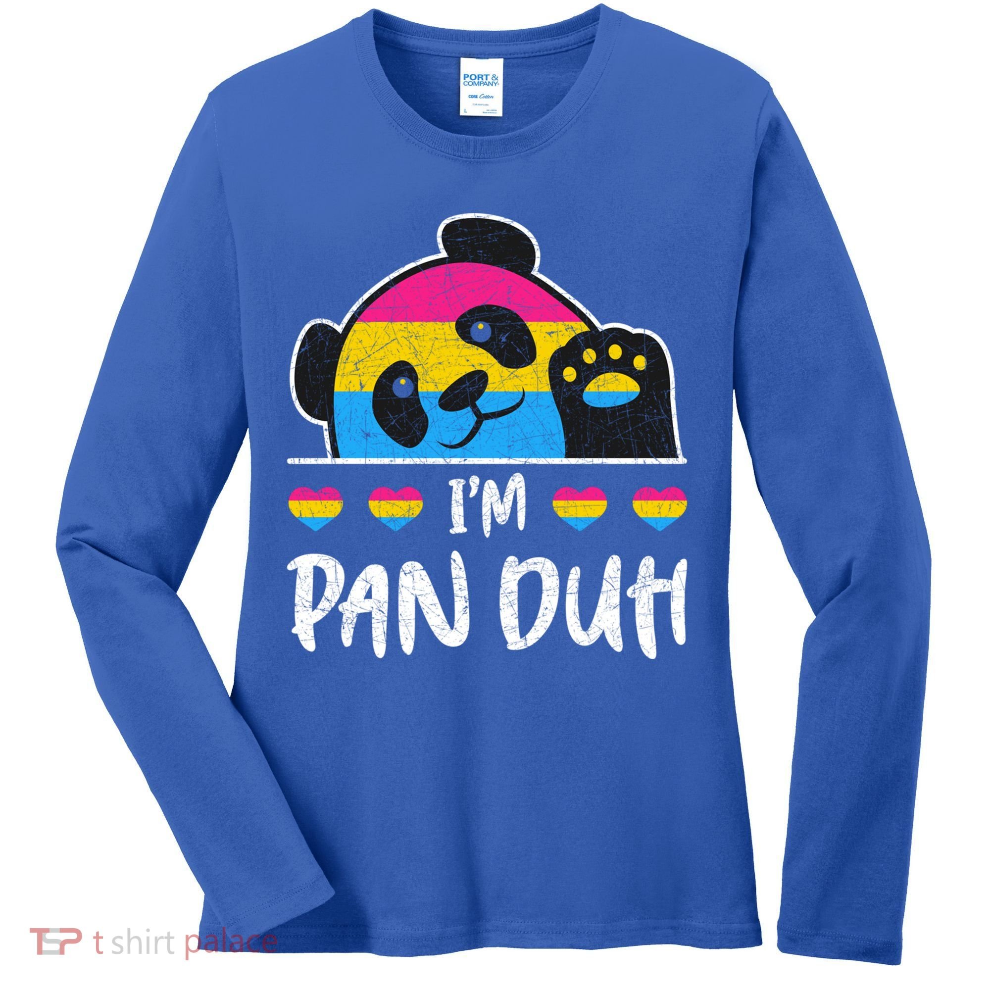 Im Pan Duh Cute Animal Panda Pansexual Flag Queer Pansexual Cute Gift Women's Long Sleeve Shirt