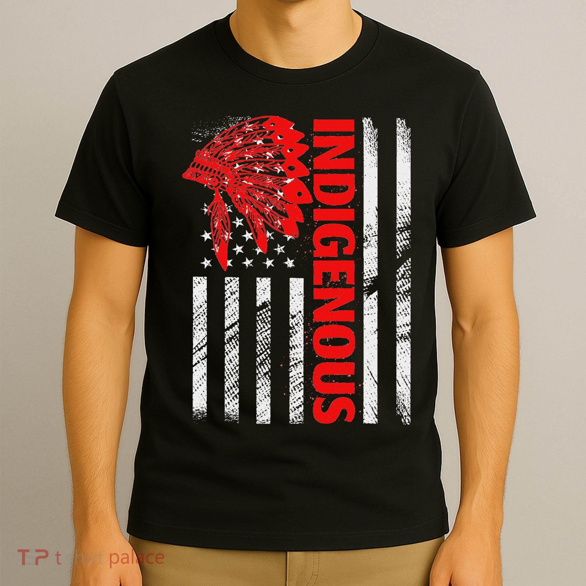 Indigenous Peoples Day Distressed Headdress Usa Flag T-Shirt